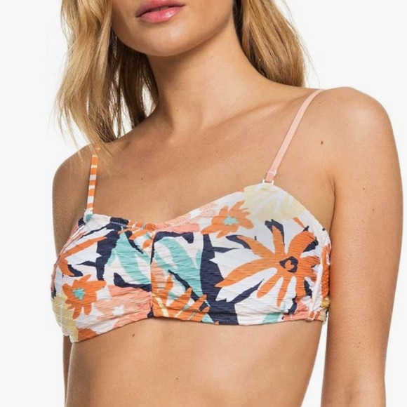Roxy Other - Roxy Swim the Sea Bandeau Bikini Top in Peach Blush Bright Skies SZ M NWT